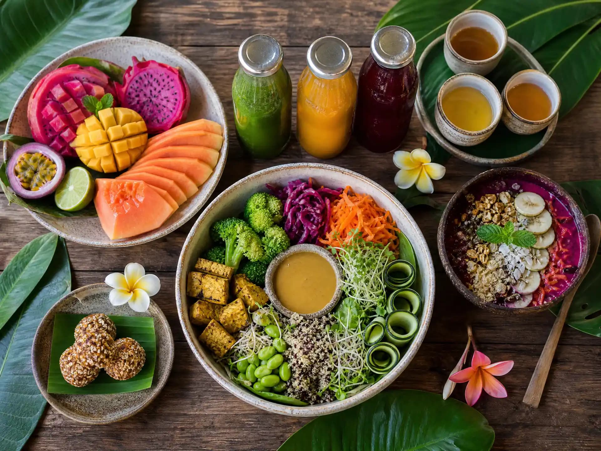 Cellular Cleanse Nutrition Organic anti-inflammatory detox Retreat Bali cuisine with cold-pressed juices and herbal elixirs